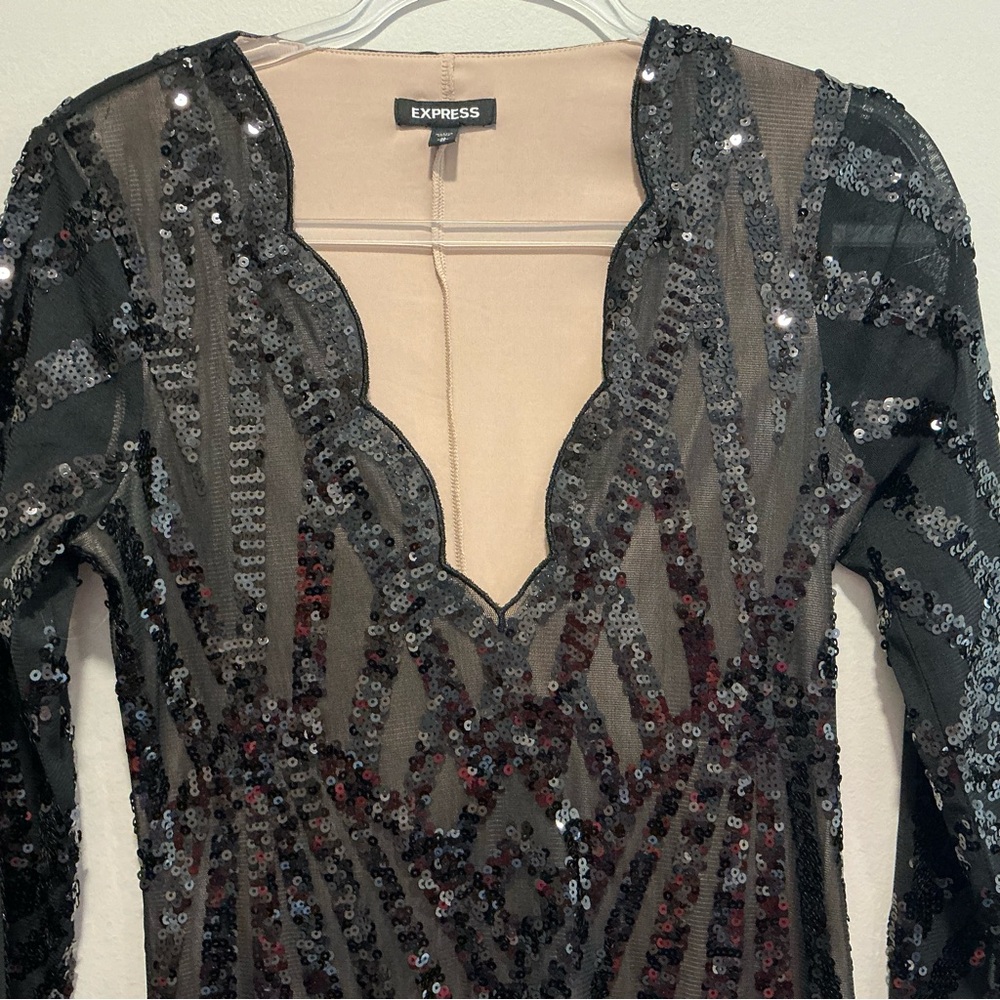 Express Black Long sleeve sequin dress size M